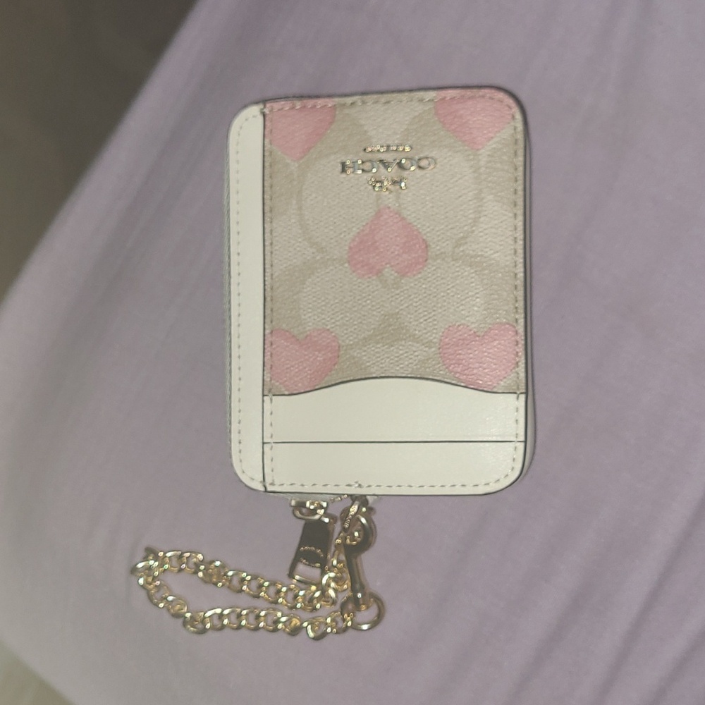 Coach heart print zip card case